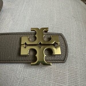 Gold Logo Buckle Leather Belt